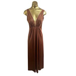 Vtg 70s Texsheen  Nightgown Slip Dress – Boudoir - Copper Brown- M- A18
